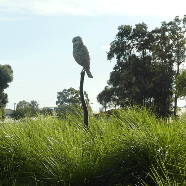 Serena. Tawny Frogmouth Sculpture by Will Kuiper, Linde Reserve, NPSP